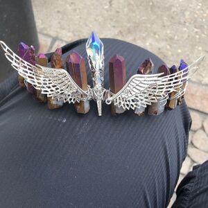 Summer Festival Angel Wings Black Titanium Kyanite Goddess Crystal Crown